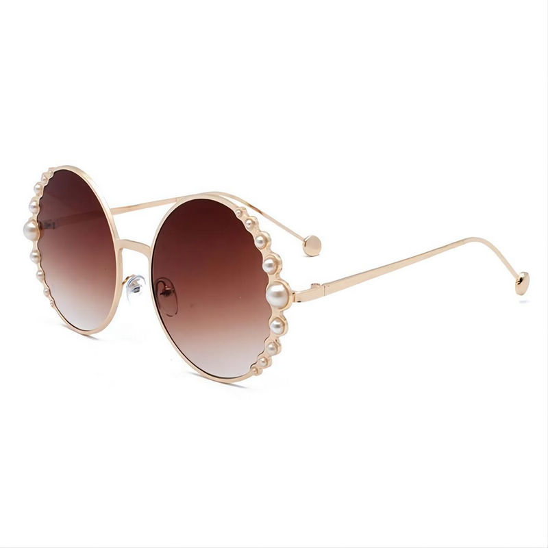 Gradient Brown Pearl Round Sunglasses