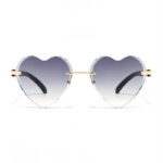 Gradient Grey Diamond Cutting Rimless Heart Sunglasses