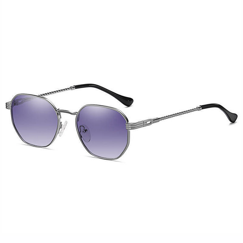 Gradient Grey Womens Metal Geometric Frame Sunglasses