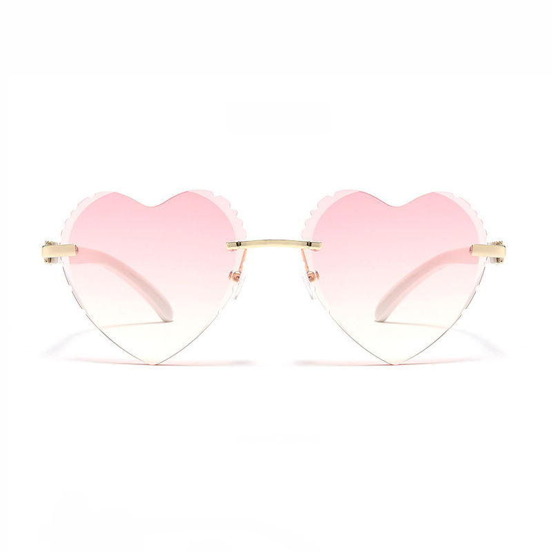 Gradient Pink Diamond Cutting Rimless Heart Sunglasses
