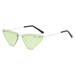 Green Rimless Triangular Cat Eye Sunglasses