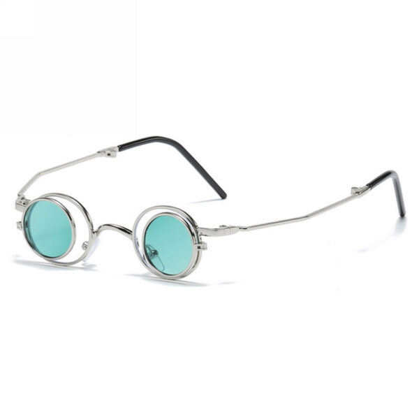 Green Small Circular Flip Up sunglasses Metal Frame