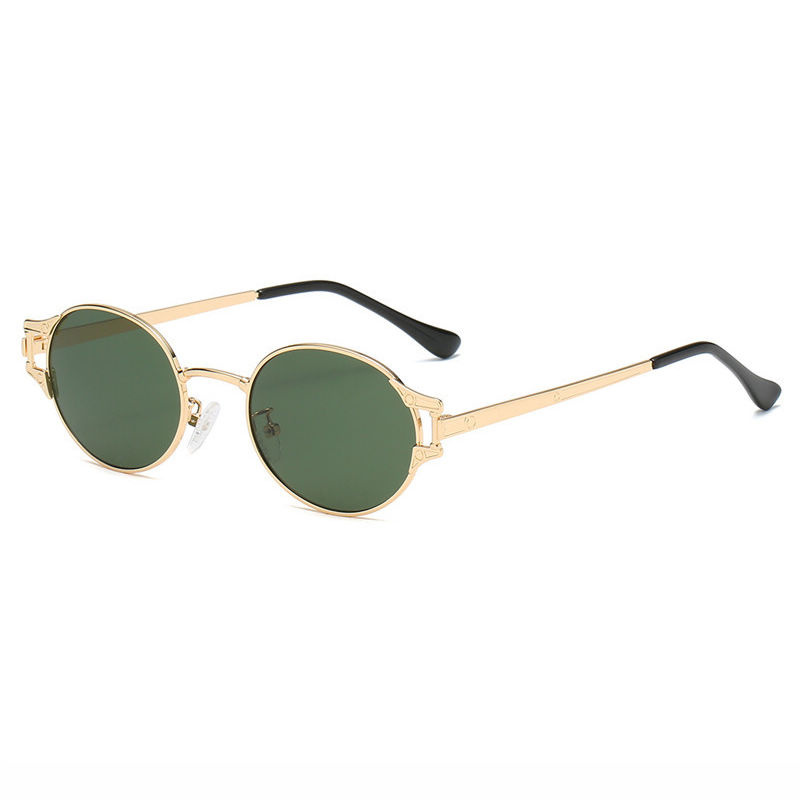 Green Womens Metal Oval Steampunk Sunglasses
