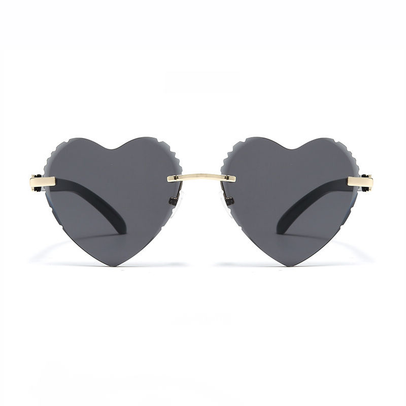 Grey Diamond Cutting Rimless Heart Sunglasses