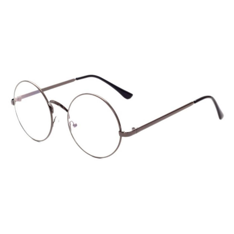 Gun Grey Metal Round Wire Frame Plain Glasses