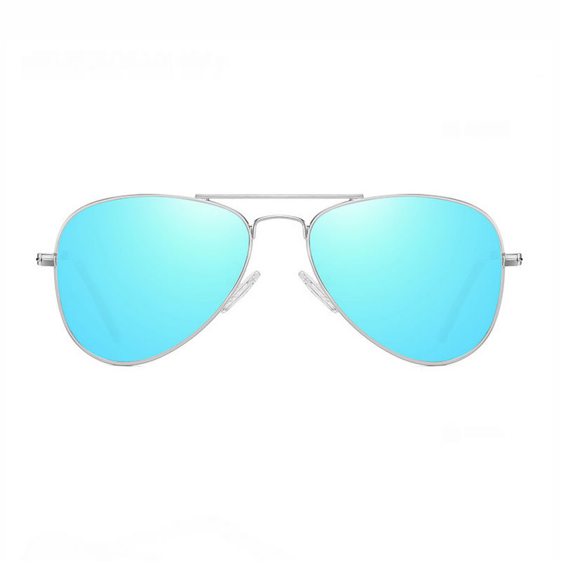 Kids Polarized Sunglasses Metal Pilot Frame Silver-Tone/Mirror Blue