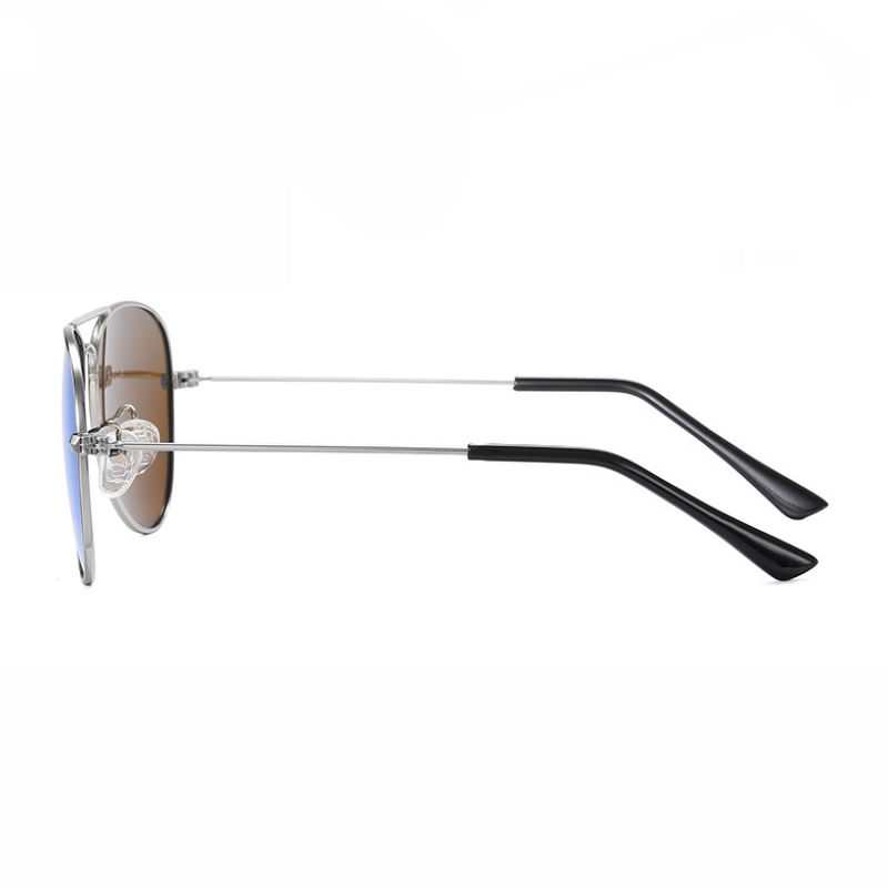 Kids Polarized Sunglasses Silver Metal Pilot Frame Mirror Blue Lens