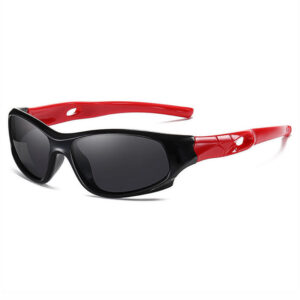 Kids Sport Sunglasses Two-Tone Black Red Wrap Frame