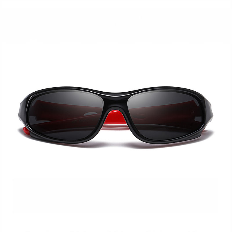 Kids Sport Sunglasses Two-Tone Black Red Wrap Frame Grey Lens