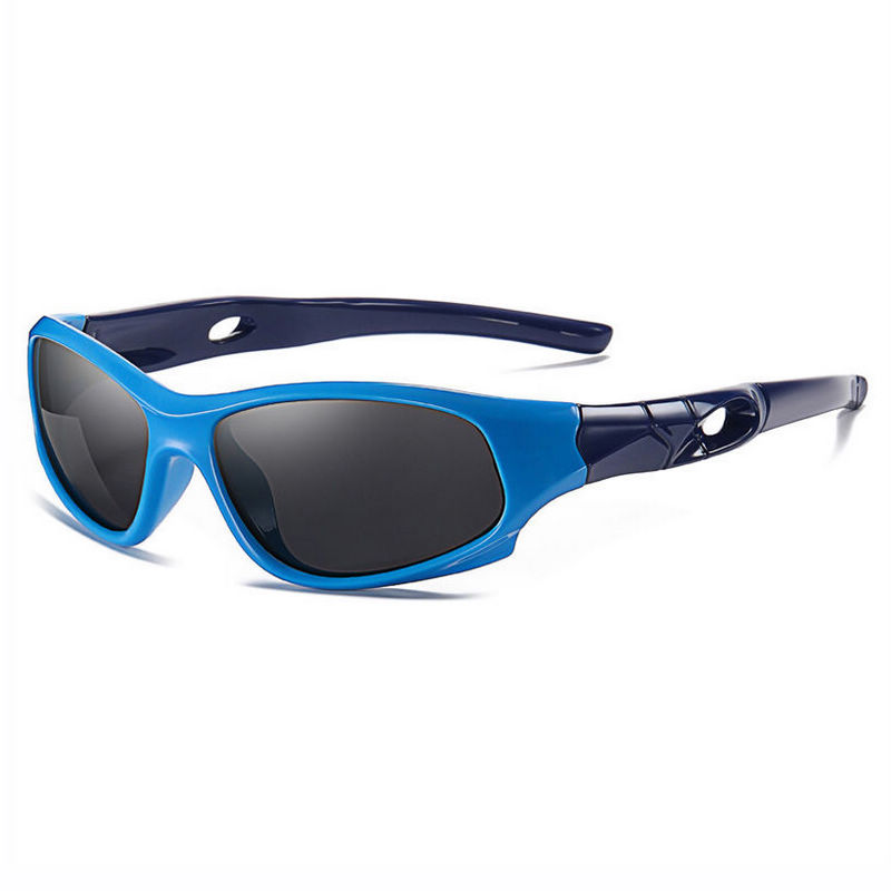 Kids Sport Sunglasses Two-Tone Blue Black Wrap Frame