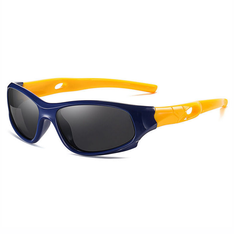 Kids Sport Sunglasses Two-Tone Royal Blue Yellow Wrap Frame
