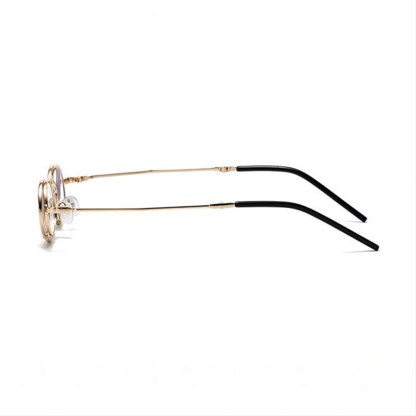 Mini Punk Metal Round Flip Down Sunglasses Gold Frame Grey Lens