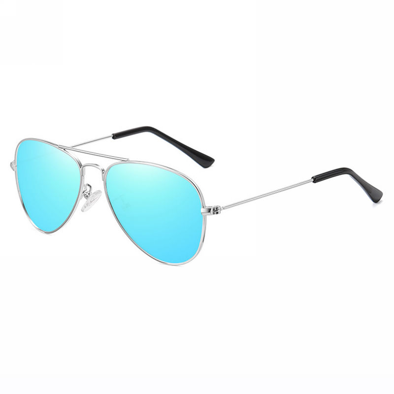 Mirrored Blue Kids Polarized Sunglasses Metal Pilot Frame