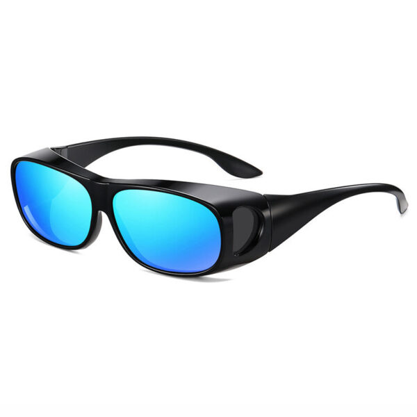 Mirrored Blue Wrap-Around Polarized Sunglasses Fit Over Glasses