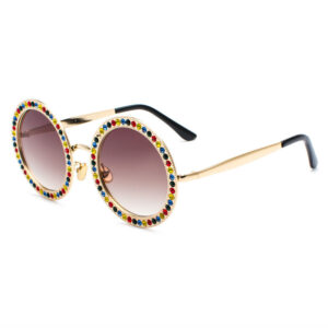 Multicolored Crystals Oversized Bling Round Sunglasses
