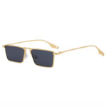 Narrow Rectangle Sunglasses Gold Metal Frame Grey Lens