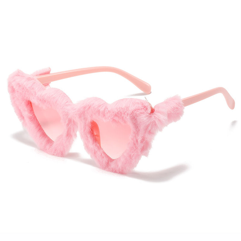 Pink Faux Fur Heart-Shaped Sunglasses