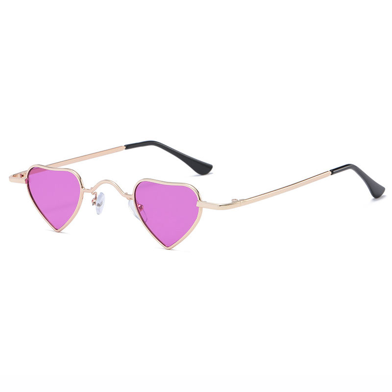 Purple Tiny Heart Sunglasses Metal Frame