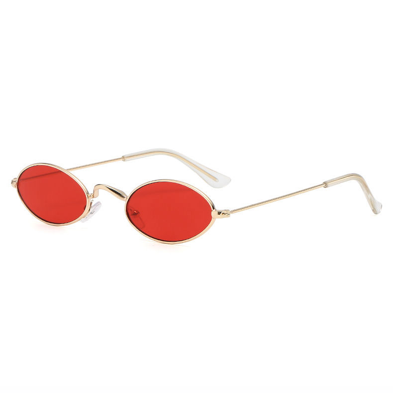 Red Small Steampunk Oval Metal Frame Sunglasses