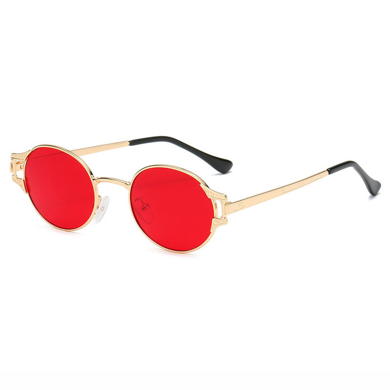 Red Womens Metal Oval Steampunk Sunglasses