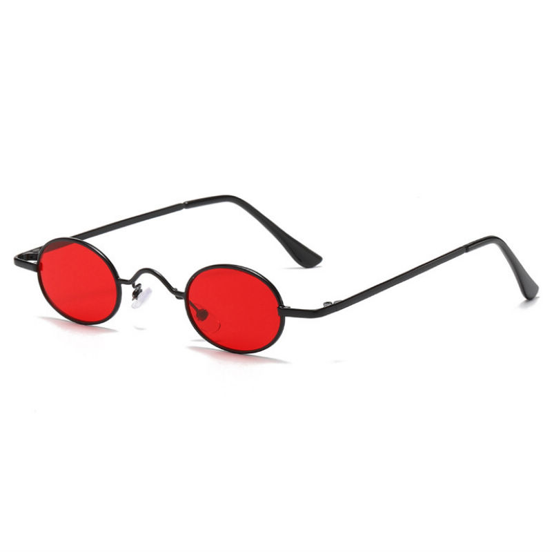 Red Womens Small Oval Sunglasses Metal Frame
