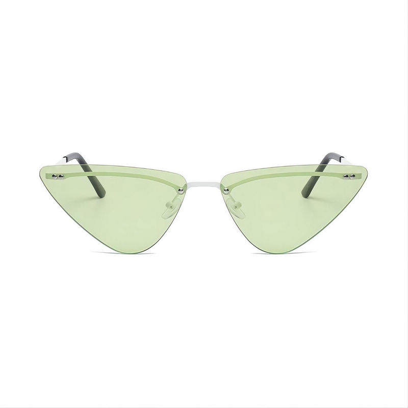 Rimless Triangular Cat Eye Sunglasses White/Green