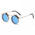 Round Steampunk Sunglasses With Circular Mesh Shields Blue