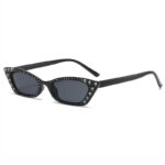 Shiny Black Diamond Rectangular Cat Eye Sunglasses