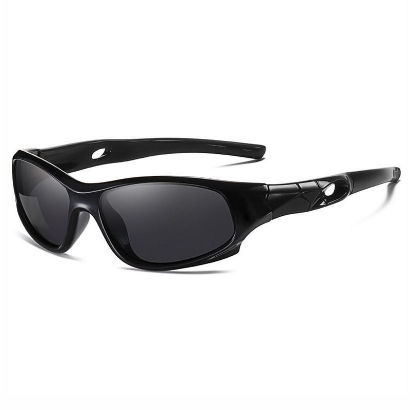 Shiny Black Kids Sport Sunglasses Wrap Frame