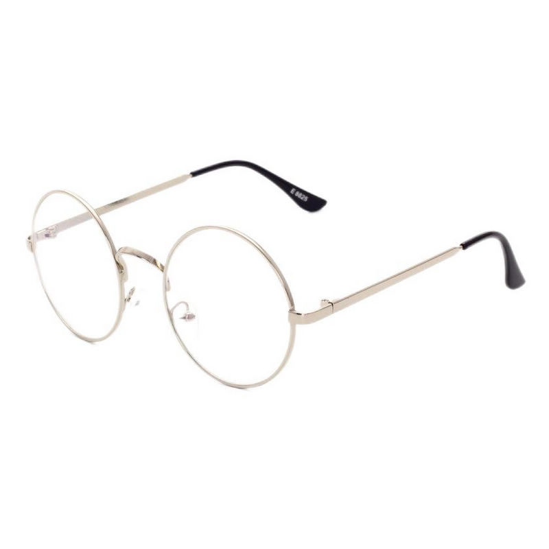 Silver-Tone Metal Round Wire Frame Plain Glasses