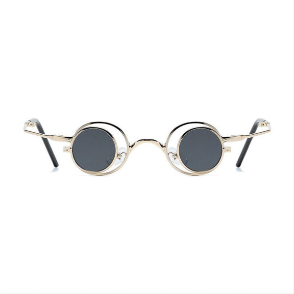 Small Circular Flip Up sunglasses Metal Frame Gold-Tone/Grey