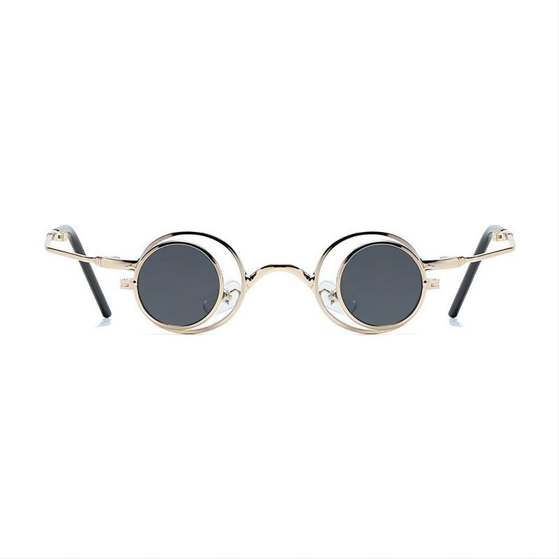 Small Circular Flip Up sunglasses Metal Frame Gold-Tone/Grey