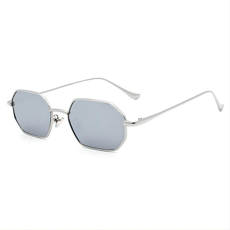 Small Metallic Heptagon Sunglasses Silver-Tone/Mirror White