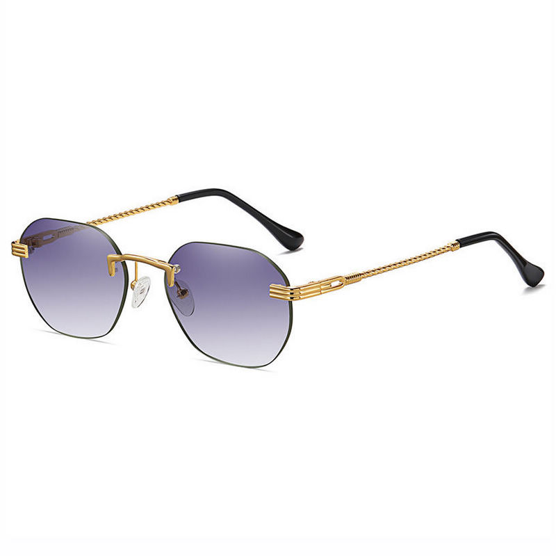 Small Rimless Sunglasses Gold-Tone Braided Arms Gradient Grey Lens