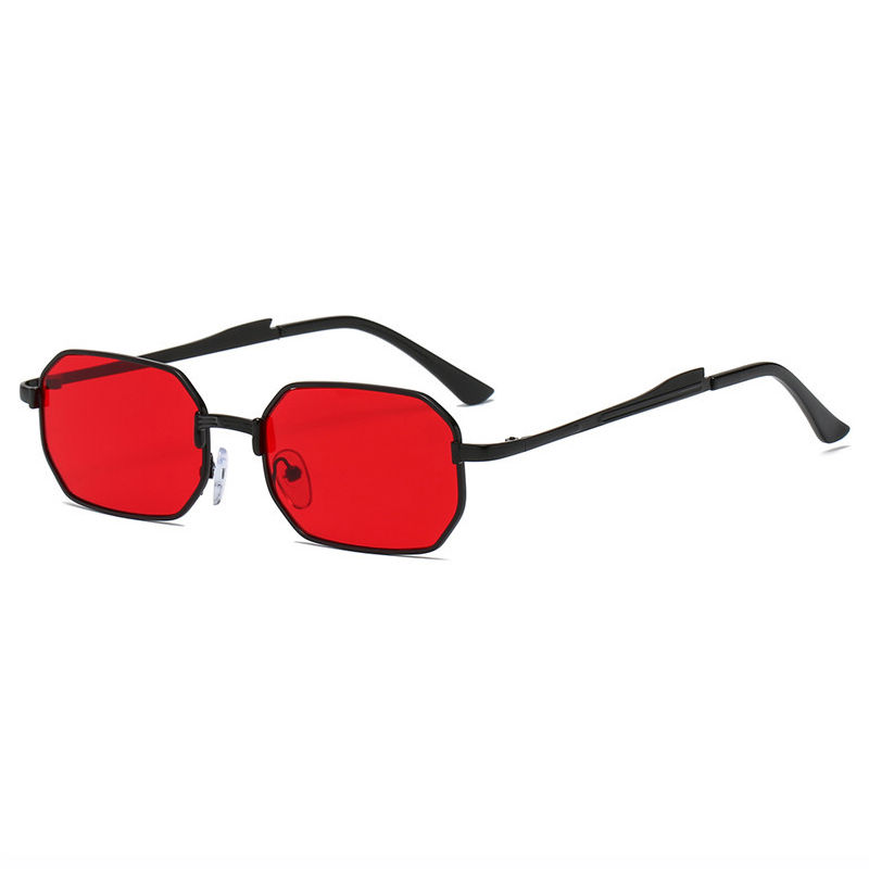 Tinted Red Small Octagon Sunglasses Metal Frame