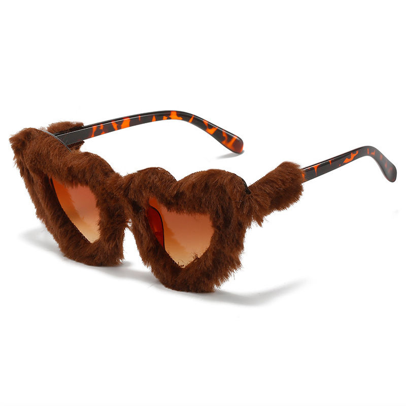 Tortoise Brown Faux Fur Heart-Shaped Sunglasses