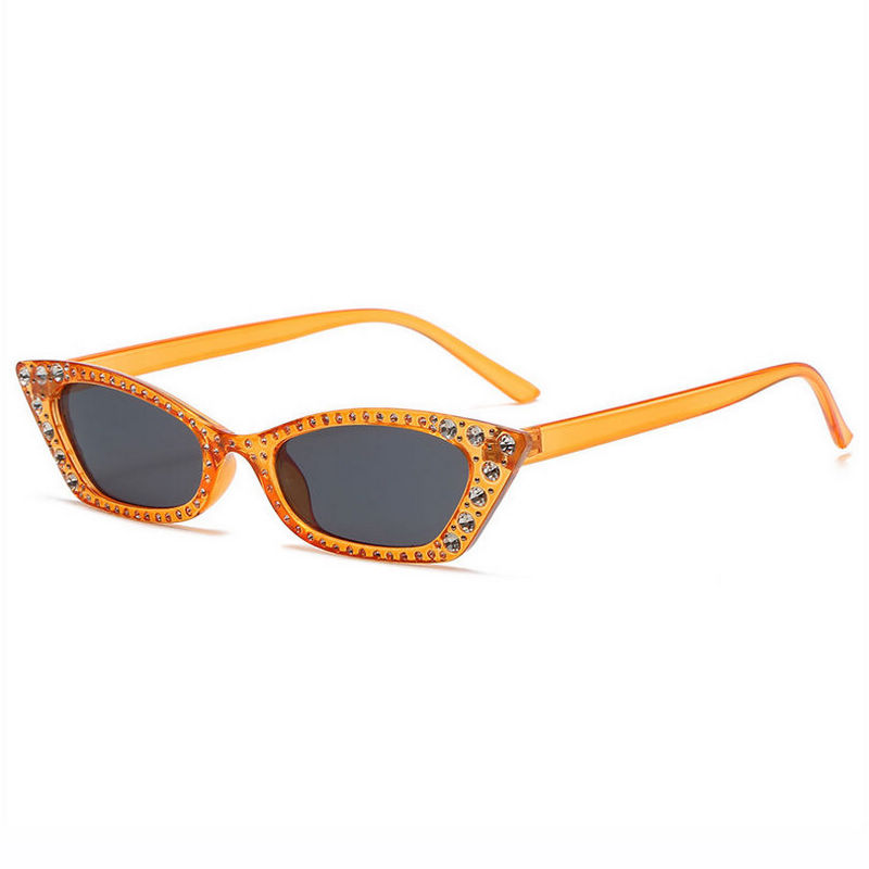 Transparent Orange Diamond Rectangular Cat Eye Sunglasses