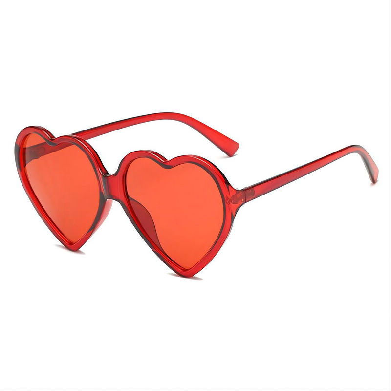 Transparent Red Acetate-Frame Oversized Heart Sunglasses