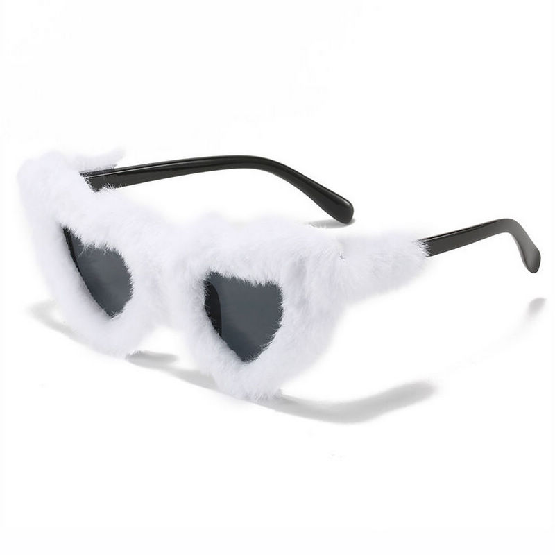 White Faux Fur Heart-Shaped Sunglasses