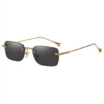 Womens Small Rectangle Rimless Sunglasses Gold-Tone/Grey