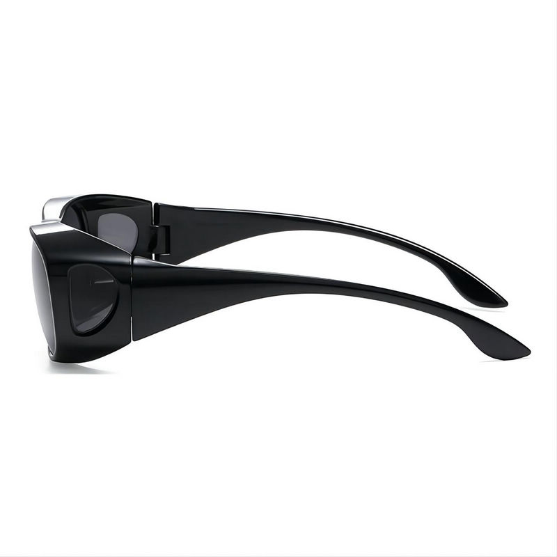 Wrap-Around Polarized Sunglasses Fit Over Glasses Black Frame Grey Lens