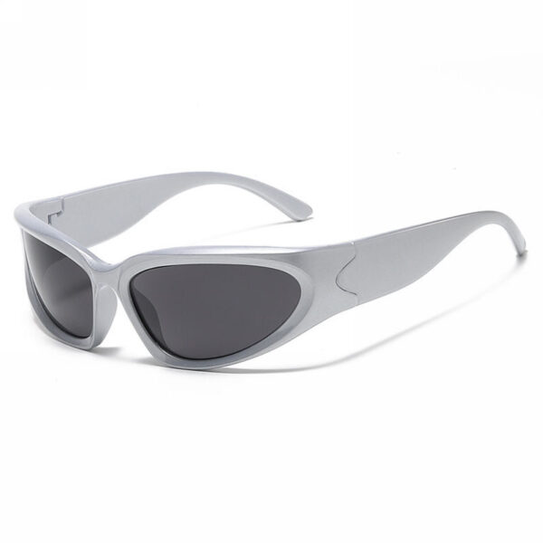 Wrap Around Sport Sunglasses Silver Frame Grey Lens