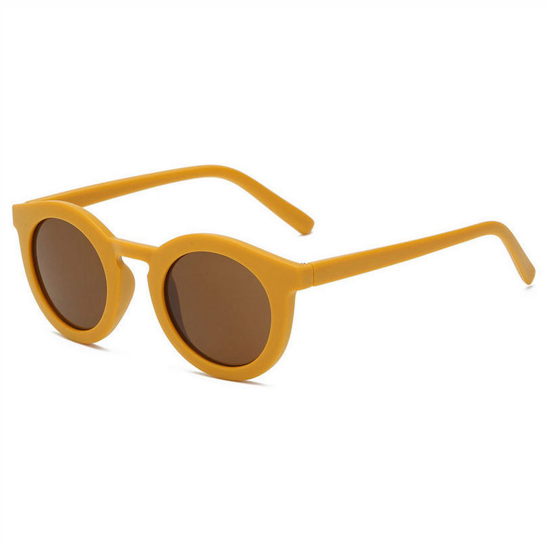 Yellow/Brown Acetate Round Keyhole Bridge Sunglasses