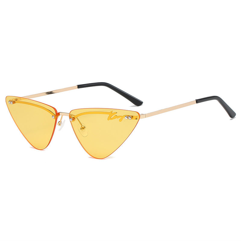 Yellow Rimless Triangular Cat Eye Sunglasses