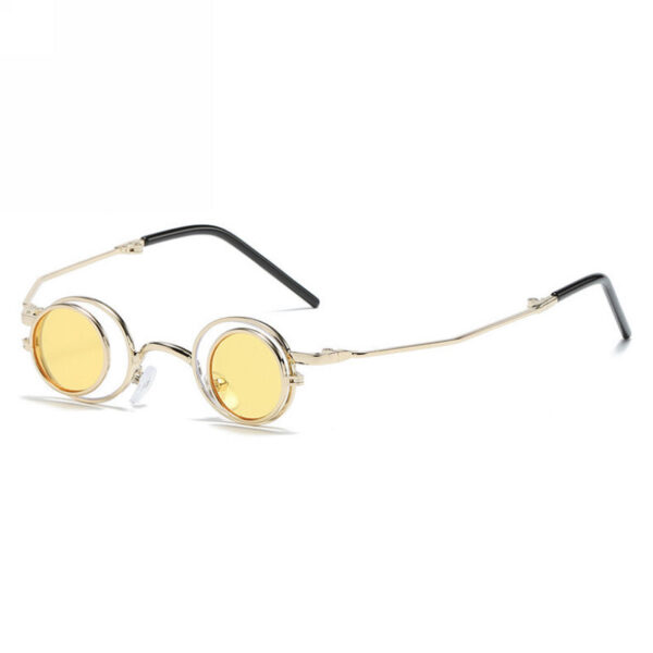 Yellow Small Circular Flip Up sunglasses Metal Frame