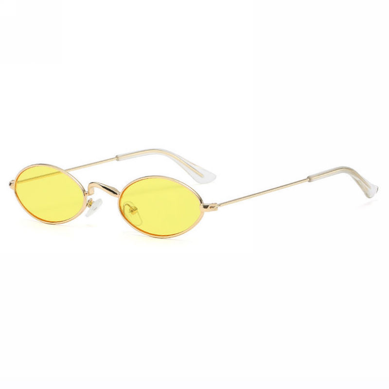 Yellow Small Steampunk Oval Metal Frame Sunglasses