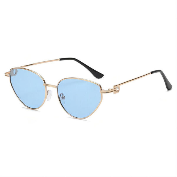 Angled Cat-Eye Sunglasses Gold Frame Blue Lens