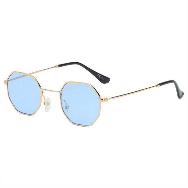Blue Octagonal Sunglasses Irregular Metal Frame