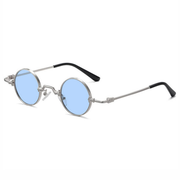 Blue Small Engraved Round Circle Sunglasses