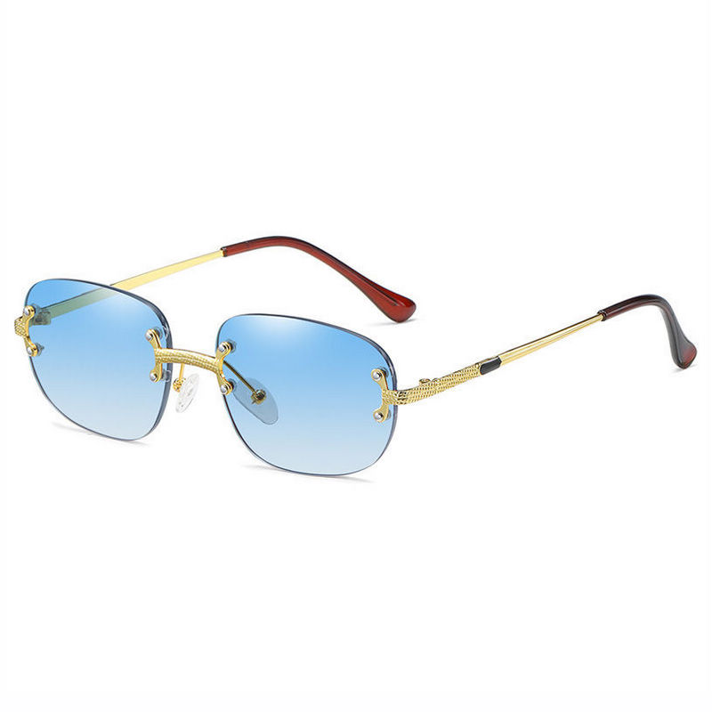 Gradient Blue Steampunk Small Square Rimless Sunglasses